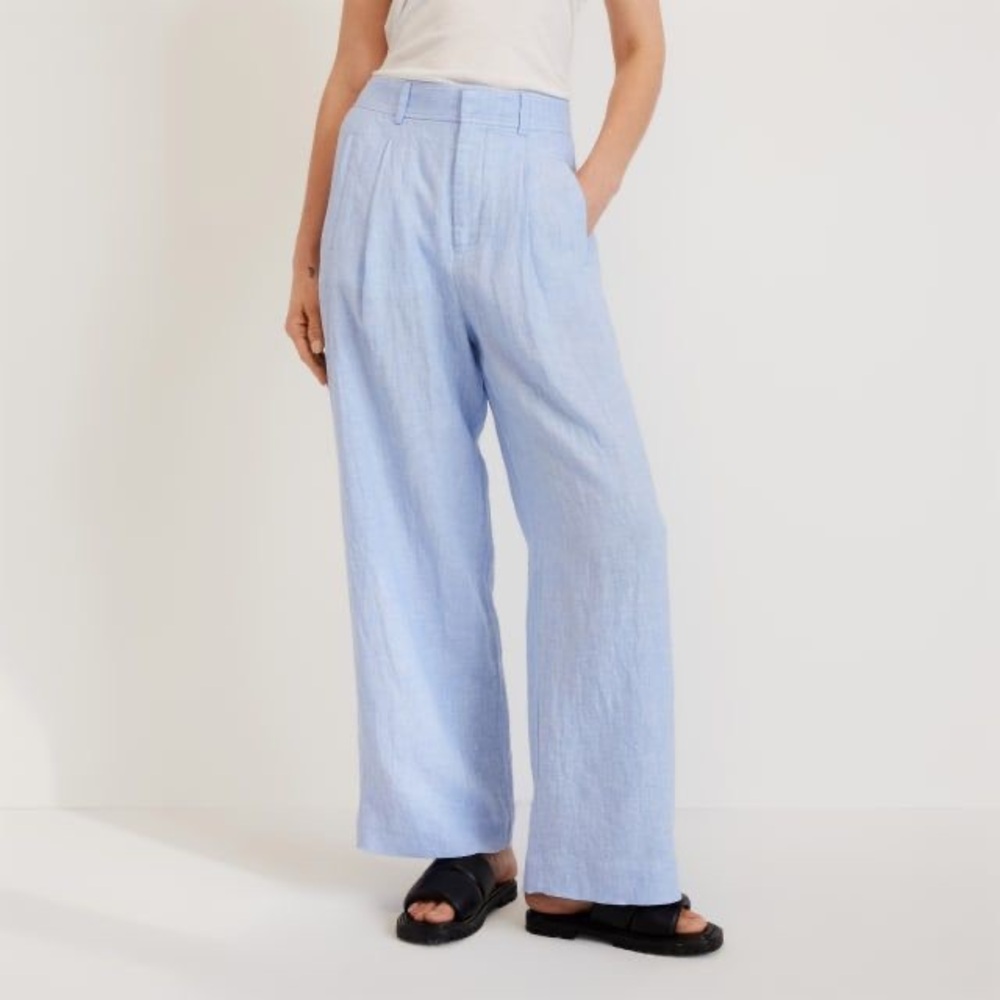 Everlane Linen Way-High Drape Pant Light Blue Size 4 HEMMED 28” inseam